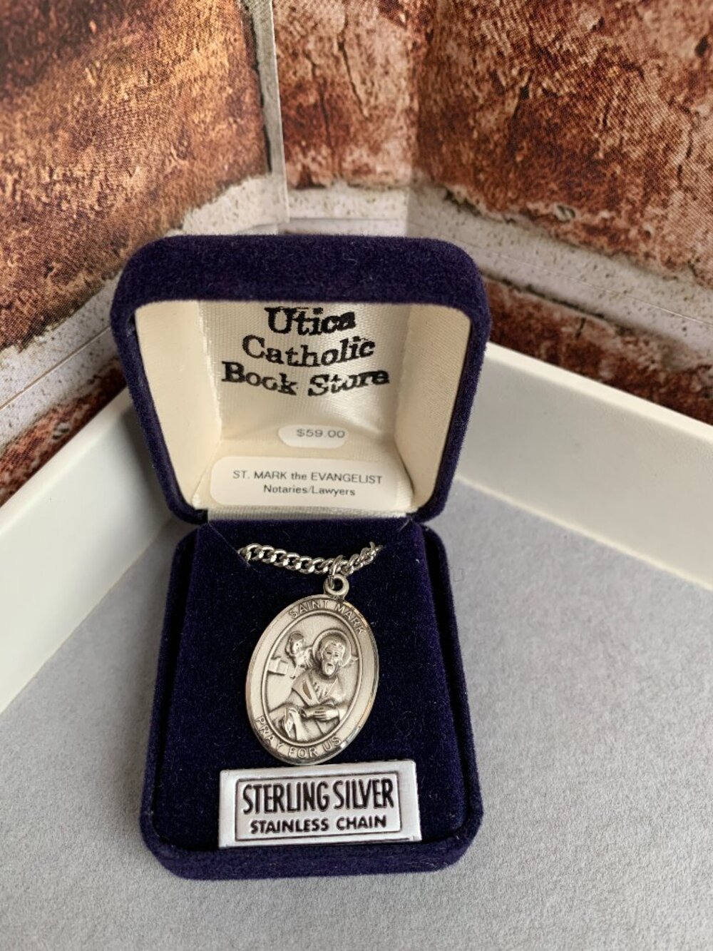 Sterling Silver St. Mark Medal Oval w/ 24" Endless Stainless-Steel Chain